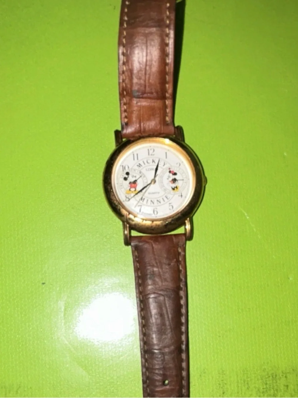 Disney Mickey & Minnie Character Wristwatch - Brown & Gold